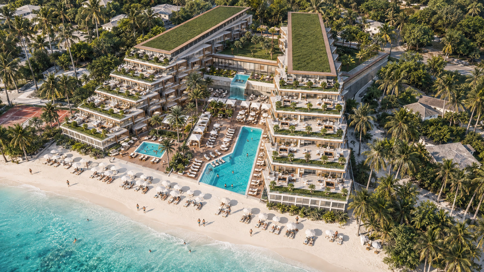 Bahamas Beach Club — Bahamas · Oblique aerial view of the beachfront buildings and pool courtyard