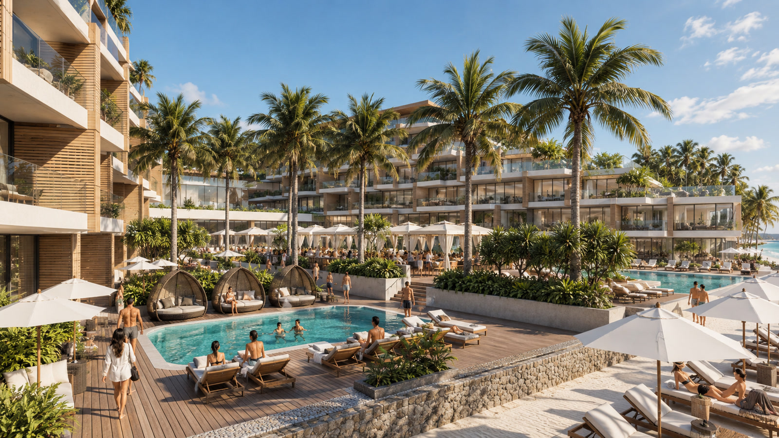 Bahamas Beach Club — Bahamas · Courtyard view of pools, cabanas and palm-lined terraces